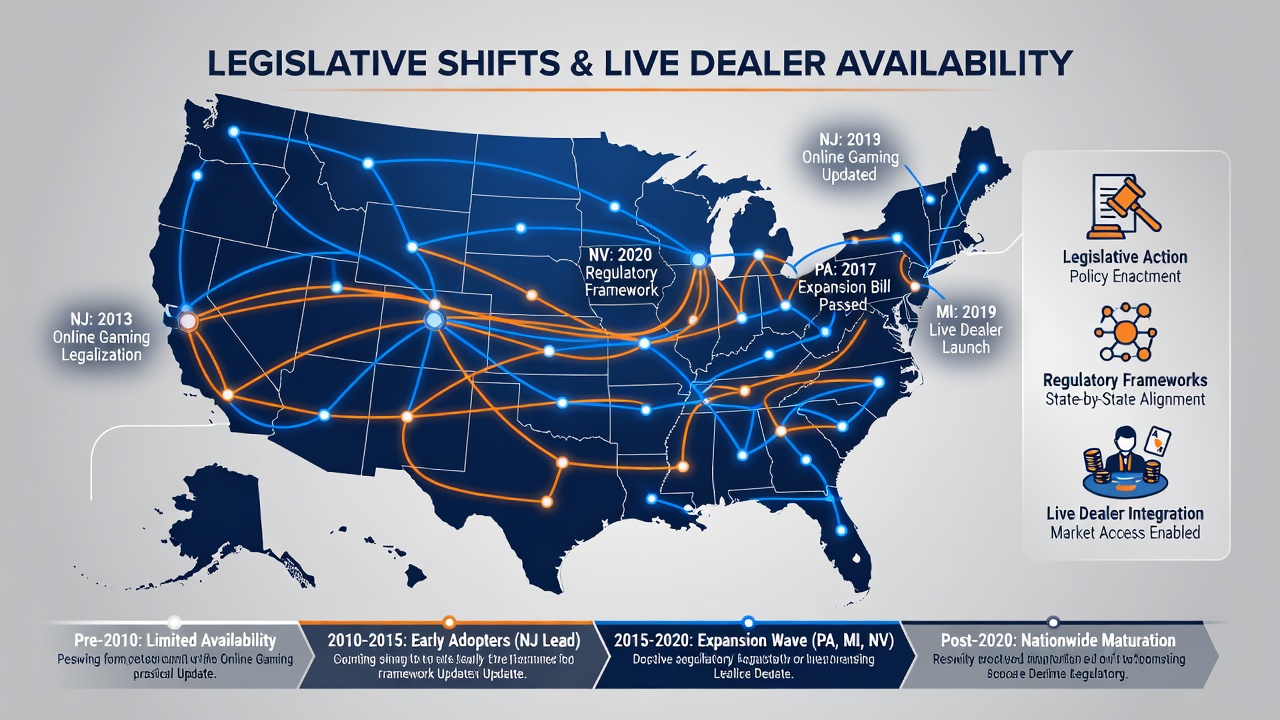 Detailed state-by-state comparison of live dealer regulatory milestones